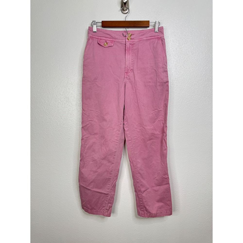 Sundance Women Pink Cotton Straight Leg Chino Pants Elastic Waist Size 2